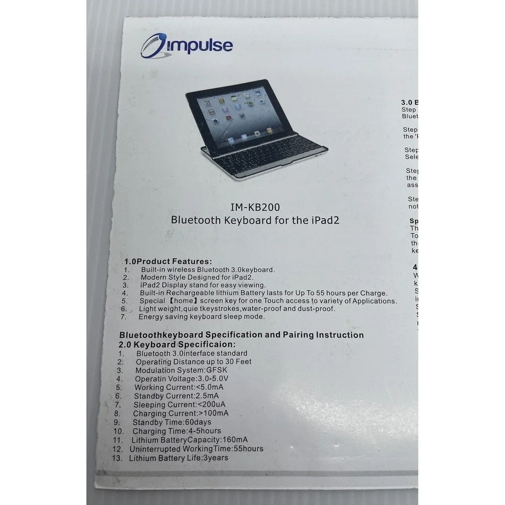 Vintage Impulse Wireless‎ Bluetooth Keyboard For iPad 2 New In Box